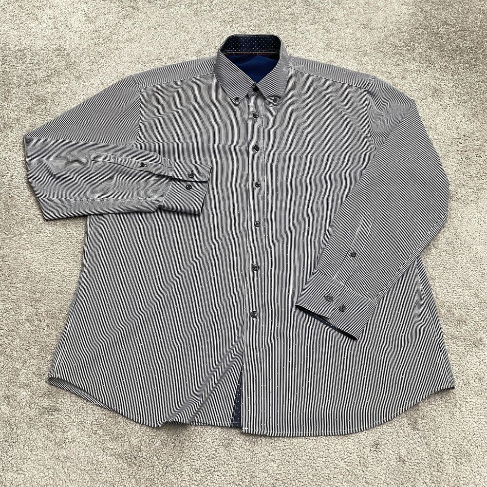 Construct Pinstripe Dress Shirt Men Large Blue Button Down Long Sleeve Flip Cuff